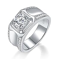 1 Carat Moissanite Engagement Ring for Men,Gold/White Gold/Rose Gold Plated Sterling Silver Rings for Men, D Color VVS Clarity Round Brilliant Cut Ring Father's Day Gift Size 5-15