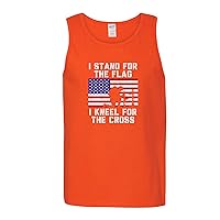 I Stand for The Flag Shirt, I Kneel for The Cross Graphic American Pride Honor Patriotic Logo Mens Tank Top