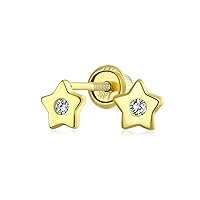 Tiny Minimalist Real 14K Gold Helix Cartilage Ear Lobe Piercing Daith Solid Star 1 Piece Stud Earring For Women Teen Screw back