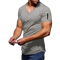 Short Sleeve T-Shirts for Mens Summer Casual Classic Muscle Fit Blouse Quick Dry V Neck Slim Fit Golf Tee Shirts Plus Size
