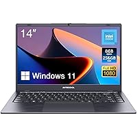 14-inch Windows 11 Laptop, 8GB RAM, 256GB SSD, Full HD IPS Display Laptop Computer, Intel N4000 Dual Core, 2.4/5G Dual Band WiFi, BT5.1, Webcam, Lightweight and Portable