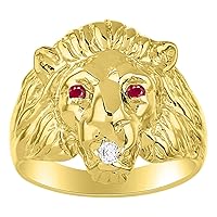 Lion Head Ring Yellow Gold Plated Silver Genuine Diamond in Mouth & Gorgeous Precious Color Stone Birthstone in Eyes #1 in Mens Jewelry Me'ns Ring Amazing Conversation Starter Sizes 6,7,8,9,10,11,12,13