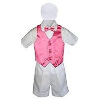 5pc Baby Toddlers Boys Coral Red Vest Bow Tie White Suits Outfits S-4T (L:(12-18 months))