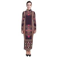 CowCow Womens Long Sleeve Dress Oriental Damask Arabesque Floral Aztec African Print Sexy Turtleneck Maxi Dress
