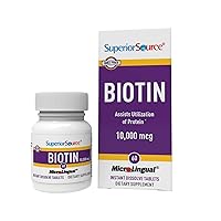 Superior Source Biotin 10000 mcg. Under The Tongue Quick Dissolve MicroLingual Tablets, 60 Count, Supports Healthy Hair, Skin, and Nail Growth, Helps Support Energy Metabolism, Non-GMO