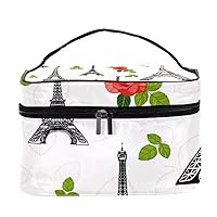 Eiffel Tower And Red Rose Pattern Women Portable Travel Accessories with Mesh Pocket Makeup Cosmetic Bags Storage Organizer Multifunction Case