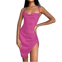 JUMISEE Women Satin Ruched Lace Up Bodycon Mini Dress Sexy Backless Spaghetti Strap Party Dress for Cocktail Clubwear
