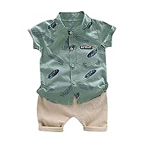 Boys Summer Sweater Tops+Shorts Cartoon Infant T-Shirt Outfits Baby Clothes 1-4Years Summer Set (Green, 18-24 Months)