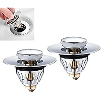 2Pcs Stainless Steel Bounce Core Push-Type Converter,Sink Stopper Anti Clogging Bathtub Drain Stopper with Filter Basket,Bullet Type Sink Plug, Drain Filter for 1.34~1.4'' Drain Holes