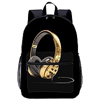 Headset Musical Note 17 Inch Laptop Backpack Large Capacity Daypack Travel Shoulder Bag for Men&Women