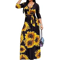 Maxi Dresses for Women with Pockets Long Dress Casual Round Neck Floral Print Loose Prom Dresses