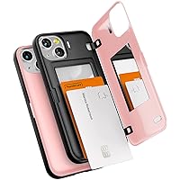 GOOSPERY Magnetic Door Bumper Compatible with iPhone 13 Case, Card Holder Wallet Case, Easy Magnet Auto Closing Protective Dual Layer Sturdy Phone Back Cover - Pink