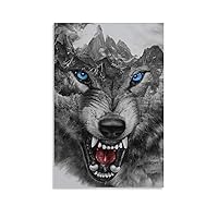 Rucatto Animal Poster Black And White Wild Angry Wolf Head Blue Eyes Art Poster Wall Art Paintings Canvas Wall Decor Home Decor Living Room Decor Aesthetic 24x36inch(60x90cm) Unframe-style