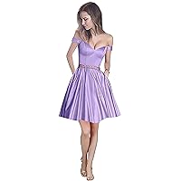 Women's Satin Homecoming Dress Off The Shoulder Short Formal Party Dress