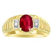 Rylos Mens Rings 14K Yellow Gold - Mens Simulated Ruby & Diamond Ring Band Role X Design 8X6MM Color Stone Gemstone Rings For Men Mens Jewelry Gold Rings