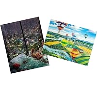 Pintoo - Two Plastic Jigsaw Puzzles Bundle - 500 Piece - endmion1 - Rainy Night and 4800 Piece - Ken Zylla - Ballooners Rally [H2545+H3075]