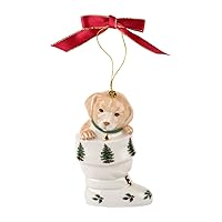 Spode Christmas Tree Collection Puppy in Boot Ornament, Hanging Ornament, Festive Holiday Décor Keepsake, 3.5 Inch Made of Earthenware