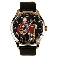 King Charles III, Former Prince of Wales. Classic Collectible Solid Brass Wrist Watch. in Full Regalia., Gold