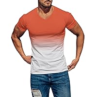 Mens Stretch Athletic T-Shirts for Summer Short Sleeve Color Block Workout Tee Shirts Slim Fit Basic Muscle T-Shirts