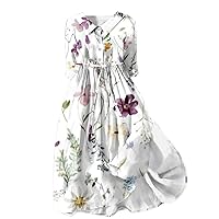 Boho Flowy Floral Dress for Women Summer Tiered Smocked Ruffle A-Line Sundress Swing Belted Beach Vacation Dress