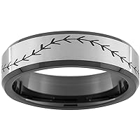 7mm Baseball Stitching Black Two Tone Tungsten Comfort Fit Wedding Ring Sizes 5-15 (Full & Half Sizes)