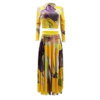 Women's Summer Dresses Casual Women Tie Dye Print Umbilical Cord Tight Package Hip Fashion Suit(Yellow,X-Large)