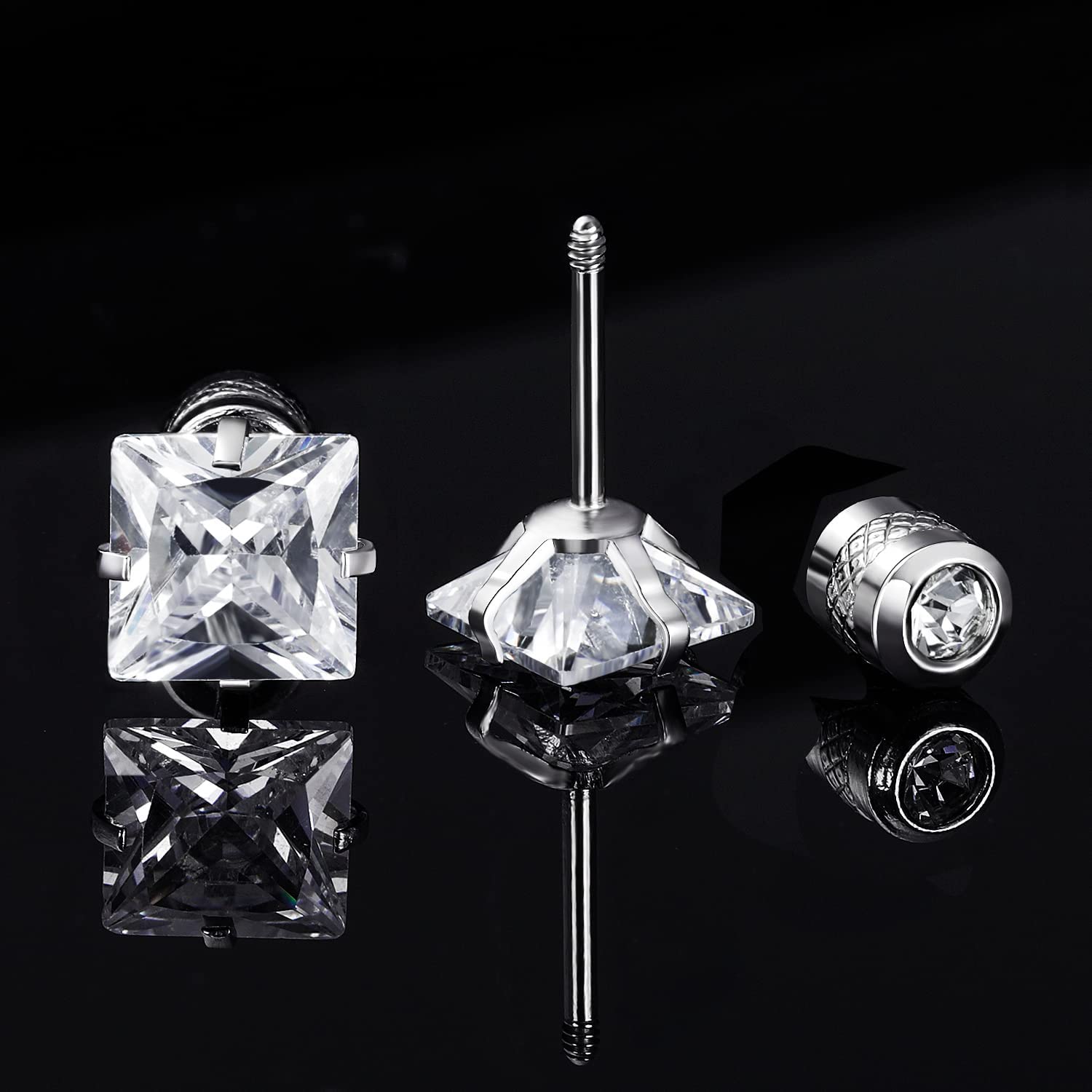 Pack of Titanium Colorful CZ Screw Back Earrings Hypoallergenic for Sensitive Ears