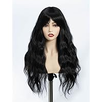 Long Body Wave Wig with Bangs 24 Inches Big Wave Heat Resisatnt Synthetic Hair Wig for Women Wig