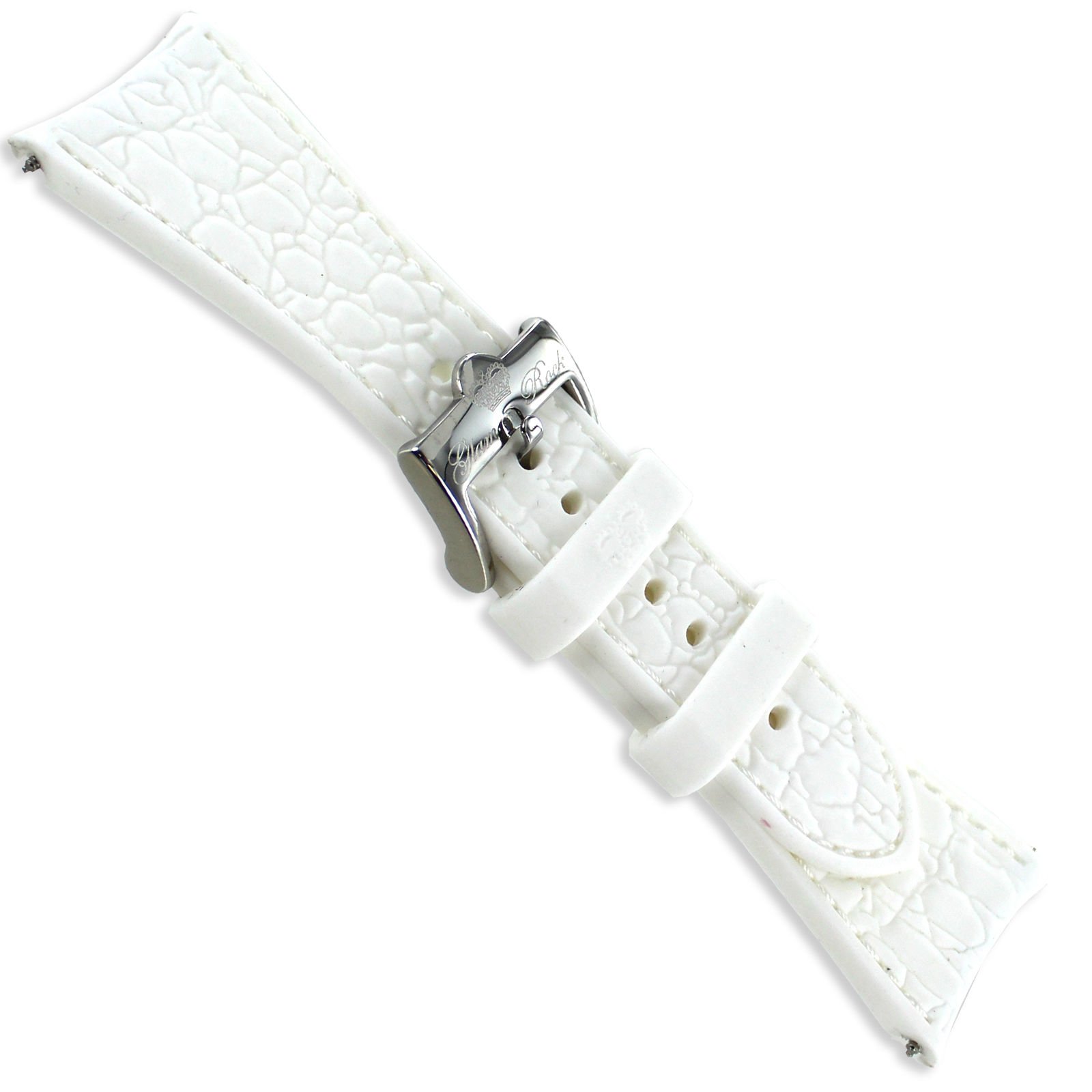 26mm Glam Rock White Textured Soft Silicone W/Curved Ends Watch Band