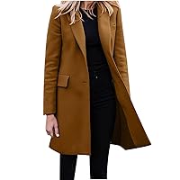 Women's Notched Lapel Pea Coat Single Breasted Trench Coat Mid Long Overcoats Winter Long Blazer Jackets Outerwear