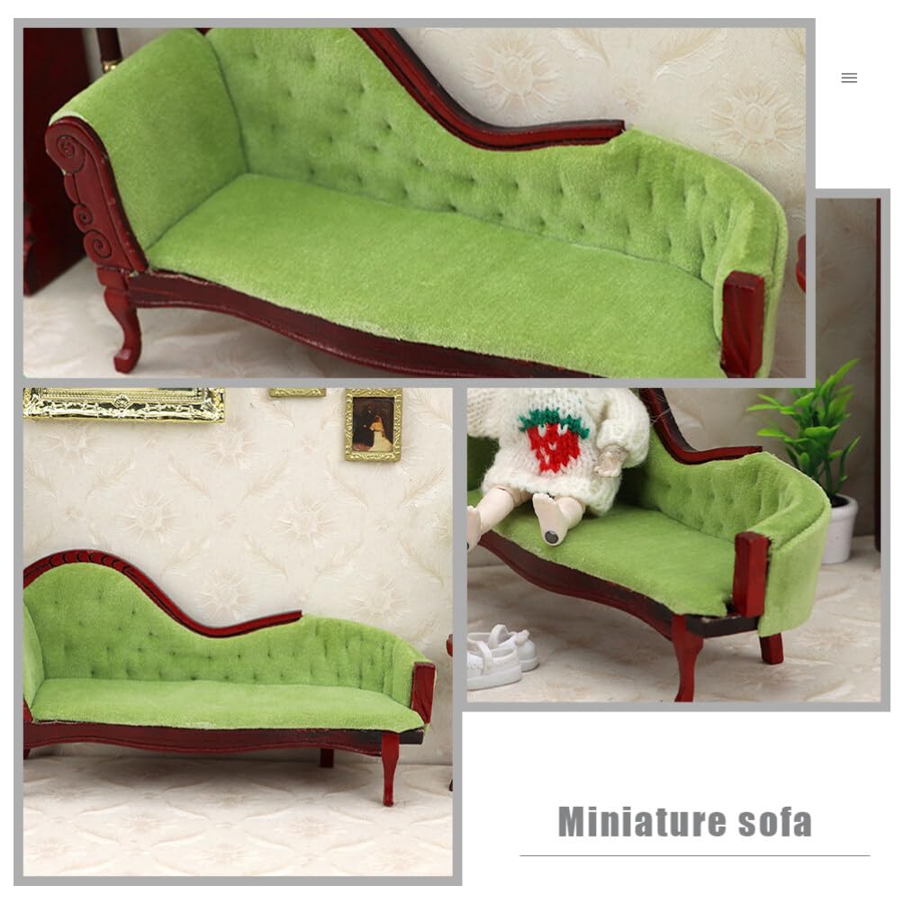 ERINGOGO Dollhouse Princess Couch Vintage Dollhouse Sofa Arm Chair 1:12 Scale Wooden Miniature Living Room Furniture Loveseat Mini House Decoration Accessories for Dolls