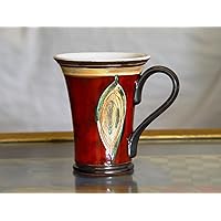Handmade Red Ceramic Mug - Folklore Motifs - Unique Pottery Teacup - Christmas Gift - Danko Pottery (300 ml/ 10 oz.)