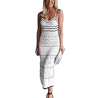 Bodycon Knit Maxi Dress for Women Cutout Backless Tank Dress Sleeveless U Neck Ribbed Dress Long Beach Sundress