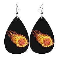 Flame Basketball Women'S Leather Earrings Lightweight Drop Shape Girls Fashion Flame Basketball Earrings Pendants