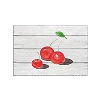 Table Place Mats Indoor Set of 4 Fruit on Wooden Board Cherry Small Placemats 12x18 Inch Oxford Fabric Dining Table Plate Mat Washable Durable Elegant Table Mats for Dining