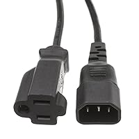 Computer/Monitor Power Cord Adapter, C14 Male to NEMA 5-15R Female, 10 Amp, 18 AWG, Extension Cord, 3 Foot, Black