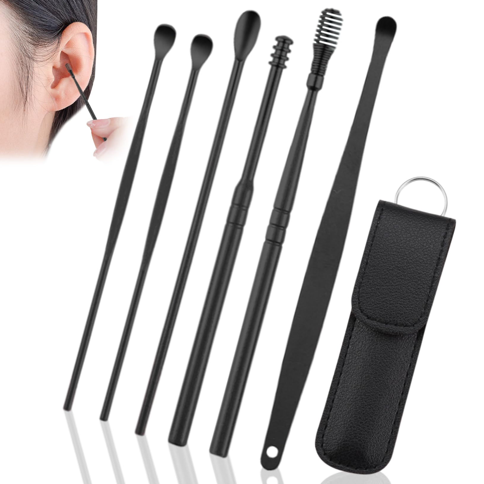 Ear Cleaning Kit 6Pcs Ear Wax Removal Ear Cleaner Earwax Removal Kit with Storage Sleeve, Painless Ear Picks Easy to Use Stainless Steel Ear Cleansing Tool Set for Relaxing, Massaging Ears