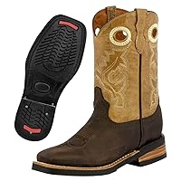 Kids Dark Brown Western Wear Cowboy Boots Solid Leather Square Toe Bota