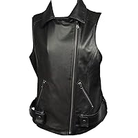 New Womens Soft Lamb Genuine Black Leather Casual Vest