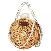 Beach Bag Purse for Women, Natural Hand-woven Rectangular Wicker Handbag, Pearl Basket Purse, Retro Summer Straw Tote Bag
