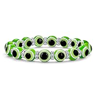 Bling Jewelry ColorfulTranslucent Turkish Glass Bead Good Luck Protection Evil Eye Stretch Bracelet For Women Teen Rondelle Crystal Spacer Stackable Protection More Colors