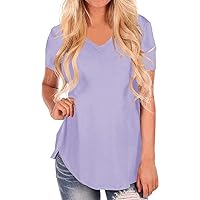 StyleDome Womens V Neck Casual Short Sleeve Shirts Basic Summer Loose Fitting Tee Tops