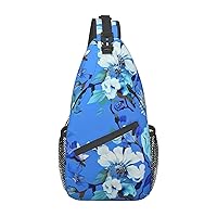 Blue Floral Sling Bag Lightweight Crossbody Bag Shoulder Bag Chest Bag Travel Backpack for Women Men