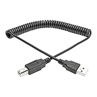 Tripp Lite 6 ft. Hi-Speed USB 2.0 to USB-B Cable (M/M), Coiled, USB Type-A to Type-B (U022-006-COIL), black