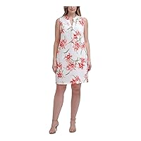 Jessica Howard Womens White Floral Sleeveless Split Above The Knee Party Shift Dress Plus 24W