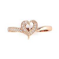 14k Solid Rose Yellow White Gold Natural Certified Diamond (0.052 Carat, G-H SI1-I2) Heart Graceful Fine Band Ring Jewelry Easter Engagement Wedding Gift For Her (Ring Size 6 To 10 US)
