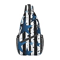Blue Black White Stripes and Stars Sling Bag Lightweight Crossbody Bag Shoulder Bag Chest Bag Travel Backpack for Women Men