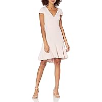 Dress the Population Women's Size Bettie Sleeve Plunging Fit & Flare Short Dress Plus