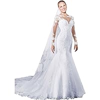 Wedding Dresses Jewel Neck Court Train Lace Long Sleeve Formal Beach Sexy Illusion Sleeve