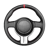 MEWANT Hand-Stitch Black Genuine Leather Car Steering Wheel Cover for Subaru BRZ 2012-2015 for Scion FR-S FRS 2012-2016 for Toyota 86 (GT86) 2012-2016